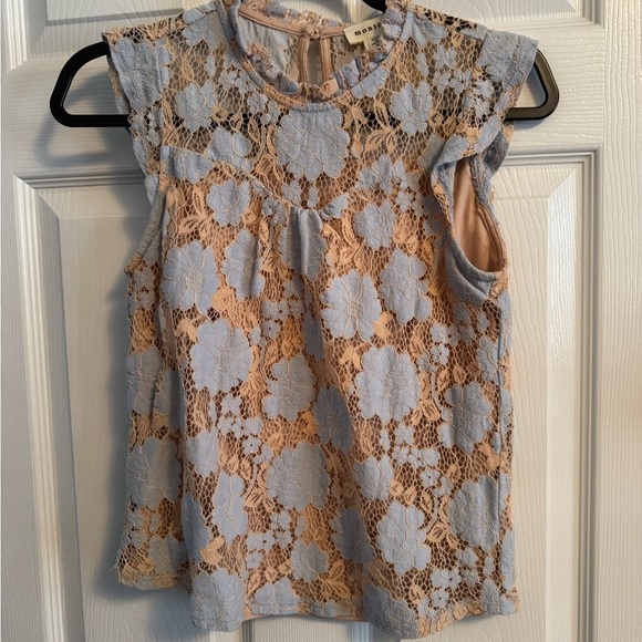 Madewell Tops - Madewell Sleeveless Lace Blouse - Light Blue and Beige